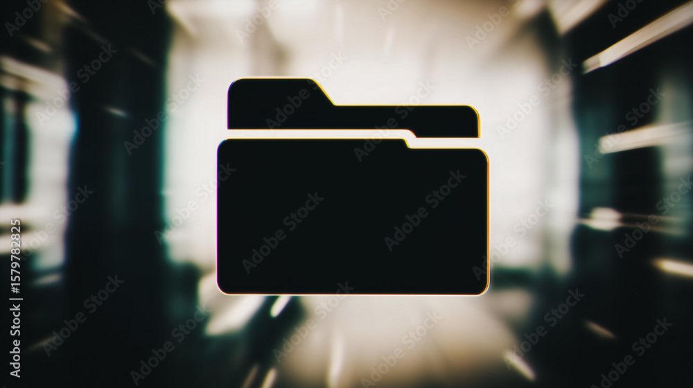 Poster file folder concept: dynamic abstract shot showcases a digital file folder icon, set against a fast-