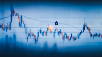 Stock Market Security: A stylized visual representation of stock market data, overlaid with a digital padlock, illustrating the concepts of financial safety, data protection, and secure transactions.