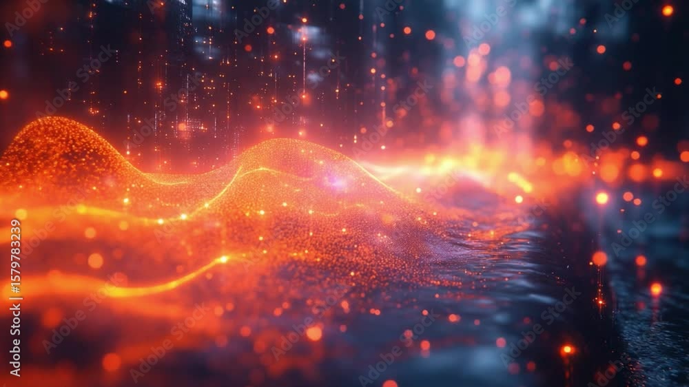 Poster abstract digital wave: a dynamic visualization of interconnected data points flowing across a simula