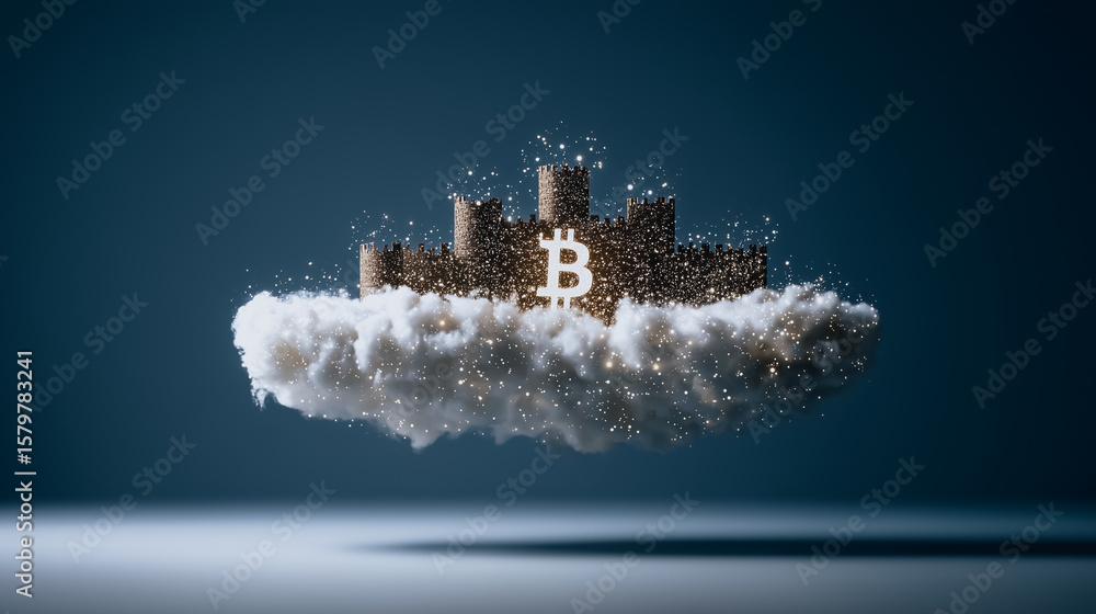 Poster digital fortress: a conceptual visualization of a digital fortress, constructed of shimmering data, 