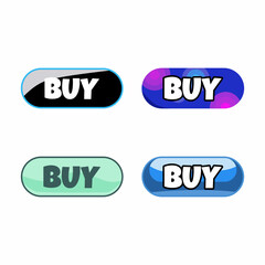 Set of four colorful “BUY” buttons in modern styles for apps, games, e-commerce, or UI kits. Perfect for website templates and user interface design.