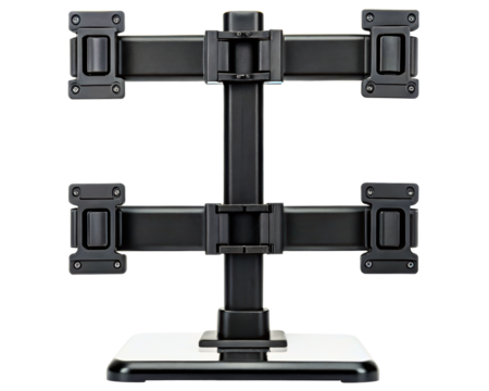 Desk stand for four computer monitors on a transparent background
