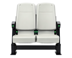 Pair of modern white plastic stadium seats on a transparent background