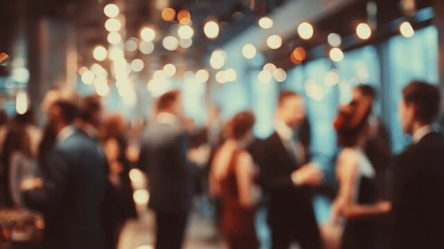 Business Social Event: An atmospheric blur captures a vibrant networking event where professionals engage, forging connections, and fostering collaboration in an exclusive setting.