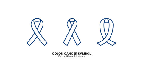 A minimalist set of outline dark blue ribbon colon cancer awareness symbols, perfect for health and charity initiatives