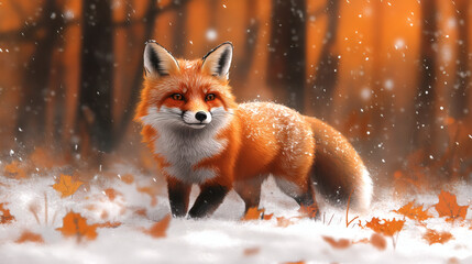 Obraz premium Nature Scene with a Fox Quickly Weaving Through Trees