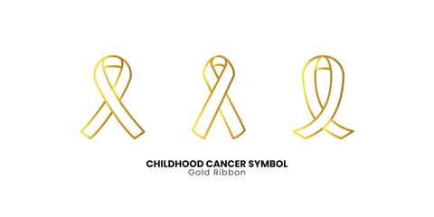A minimalist set of outline gold ribbon childhood cancer awareness symbols, perfect for health and charity initiatives