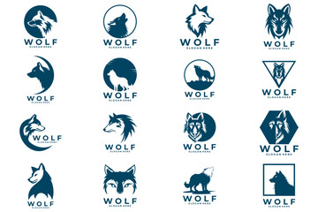 Big Set wolf animal logo design icon. Wolf logo design vector