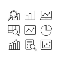 Business intelligence chart icons collection. Outline symbols. Line design