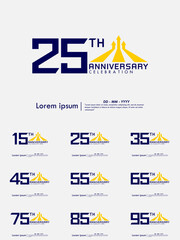 Set of 15-95th years anniversary celebration emblem. congratulations anniversary logo isolated with arrows up to business target on white background. vector illustration template design for web