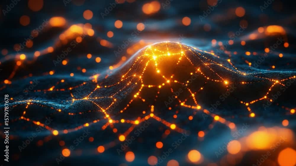 Poster networked brilliance: digital connections converge into an abstract landscape of interconnected node