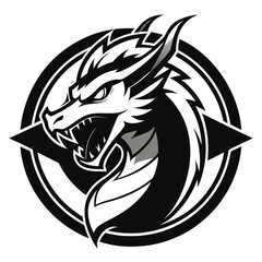 Fierce dragon head emblem with sharp teeth and spikes in a circle