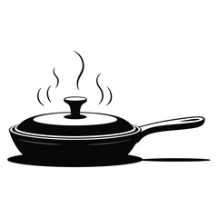 Black Frying Pan with Lid and Steam Graphic cooking