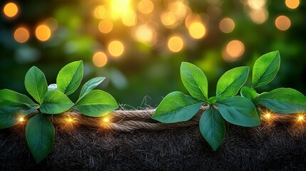 Fresh greenery with warm light accents.