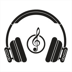 Black Headphones and Treble Clef Music Symbol on White Background 1