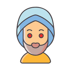 Arab Man Icon with Beard and Turban - Middle Eastern or Muslim Character Illustration