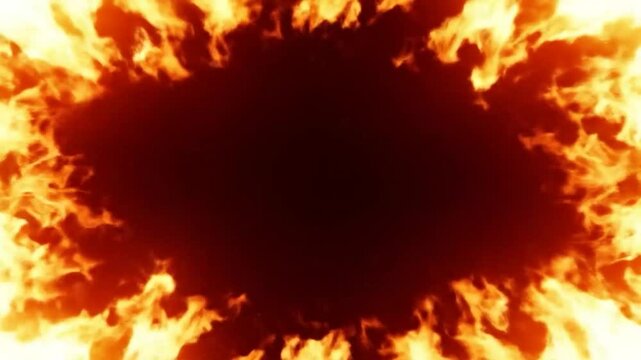 Fiery Portal Animation: Intense Flames Bordering a Dark Void, Creating a Dynamic Visual Effect