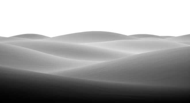 Serene monochrome landscape showcases rolling dunes with a dark sky, offering a calming scene ideal for backgrounds and creative projects.