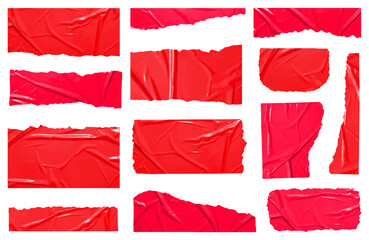 Set of vector red sticky note papers wrinkles, Copy space stickers or patches for preview tags labels design	
