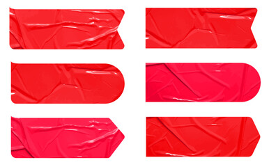 Set of vector red sticky note papers wrinkles, Copy space stickers or patches for preview tags labels design	