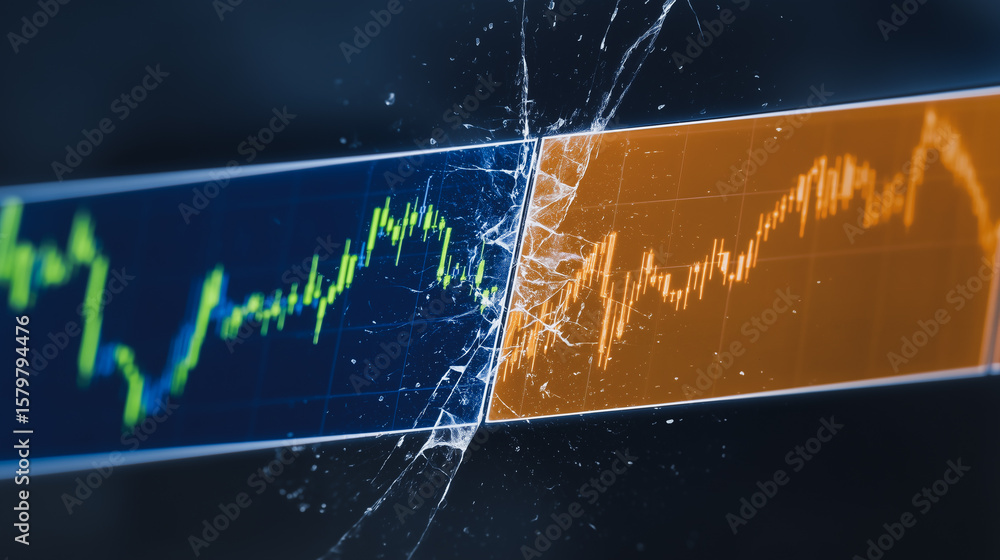 Poster market shatter: the image captures a visual metaphor for financial volatility, illustrating a broken