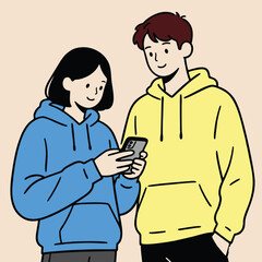 Smiling Friends Sharing a Phone Together