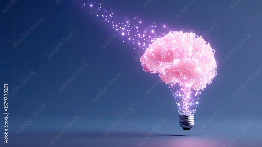 Aufkleber light bulb inspired brain visualization with sparkling connections representing ideas and creativity