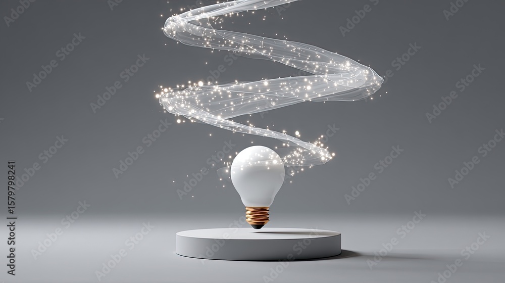 Aufkleber light bulb with sparkling energy waves in a minimalistic gray background