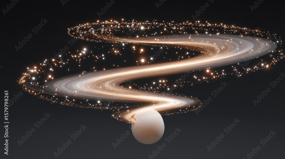 Poster cosmic swirl of stars and light with central sphere representing universe and galactic motion