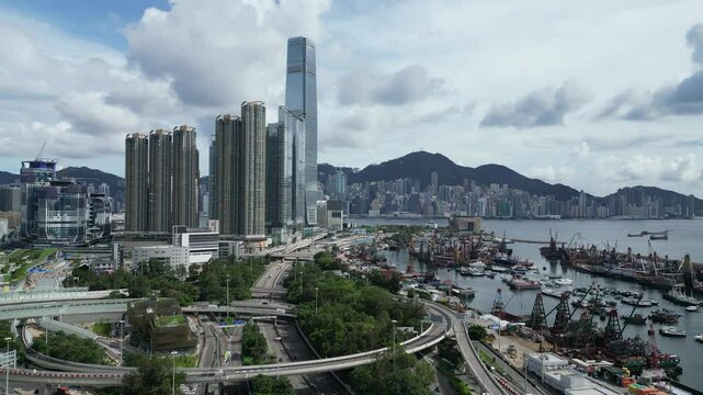 Modern Office Buildings in West Kowloon Hong Kong June 29 2025