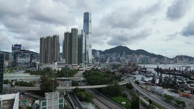 Modern Office Buildings in West Kowloon Hong Kong June 29 2025