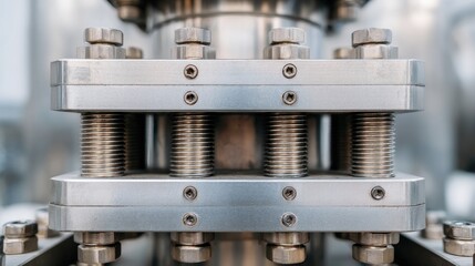 Close-Up of Industrial Machinery Components with Metal Screws and Springs in Factory Environment