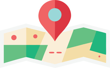 An illustration featuring a stylized map with a prominent location pin or navigation elements, often depicting a journey or destination