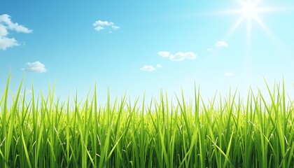 Vibrant Green Grass Field Under Sunny Sky