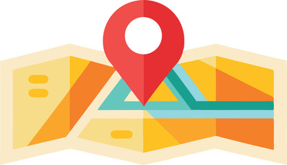 An illustration featuring a stylized map with a prominent location pin or navigation elements, often depicting a journey or destination