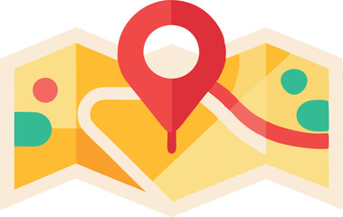 An illustration featuring a stylized map with a prominent location pin or navigation elements, often depicting a journey or destination