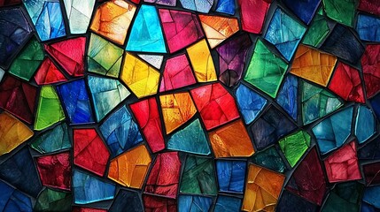 Vibrant Mosaic of Colorful Stained Glass Pieces