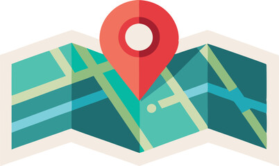 An illustration featuring a stylized map with a prominent location pin or navigation elements, often depicting a journey or destination