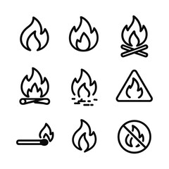 Fire protection icons collection. Outline symbols. Line design