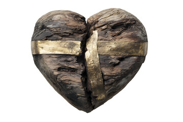 Symbolic art of a broken heart mended with gold.