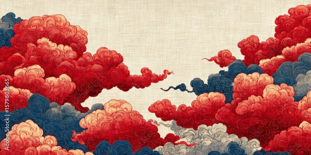 Aufkleber vibrant swirling clouds in shades of red, blue, and cream create a dynamic abstract pattern.
