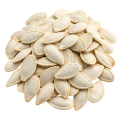 A pile of raw white pumpkin seeds isolated on a transparent background for culinary use isolated on transparent background