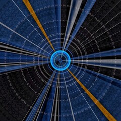 Abstract modern futuristic technology tunnel design with neon blue light pattern and digital vector space background texture