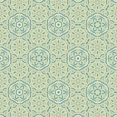 Vintage floral seamless wallpaper pattern with blue flowers on light green background