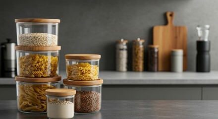 Stacked glass food containers with wooden lids