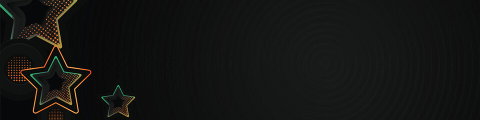 Black template horizontal cover and banner with stars gradient colorful shining light effect vector