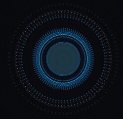 Abstract neon blue circular futuristic lights on black background