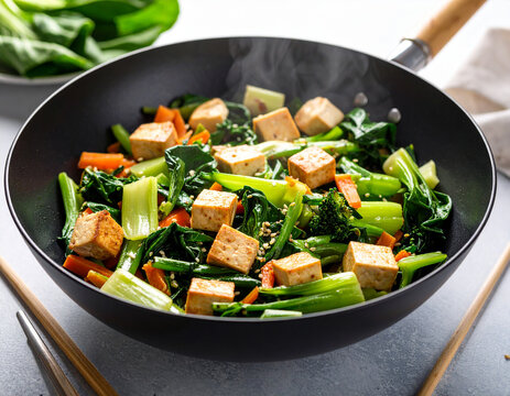 Colorful Stir-Fried Capcay Served in a Rustic Wok