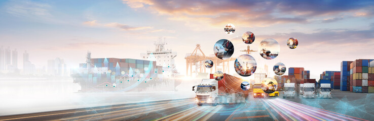 Smart technology logistics concept,  Businessman touching virtual screen world map of Global...