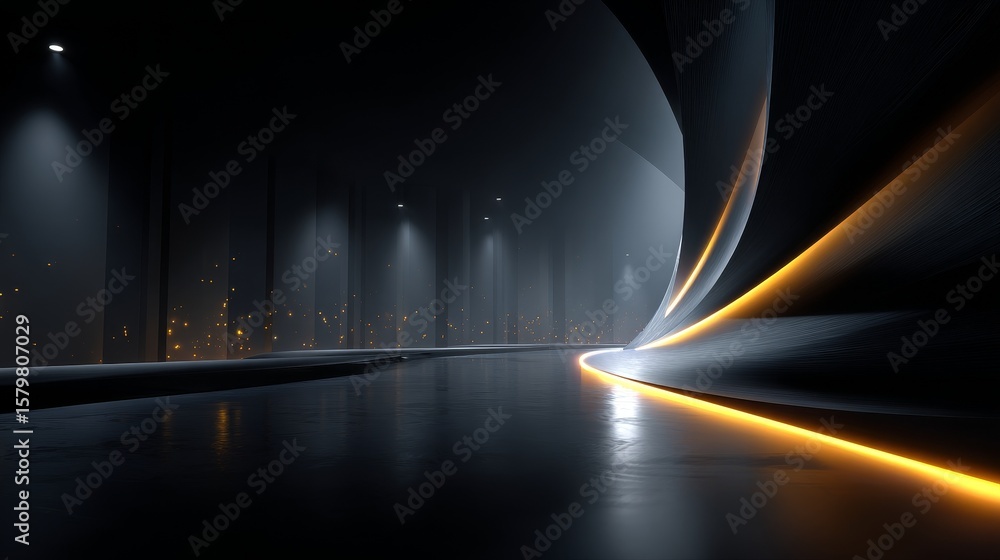 Aufkleber parametric abstract design on black background featuring dynamic geometric shapes and smooth curves,